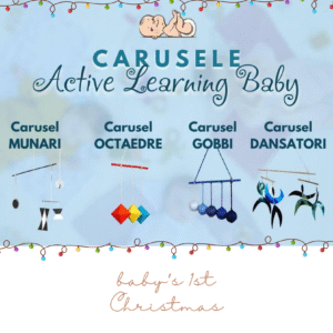 Pachet cadou Crăciun cu 2 carusele Montessori pentru bebeluși, ghid PDF și card instrucțiuni